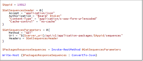 A screenshot of listing all sequences associated to an application in PowerShell.