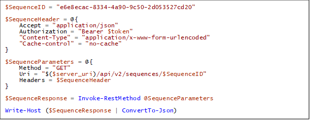 A screenshot of obtaining more details about a given sequence in PowerShell.