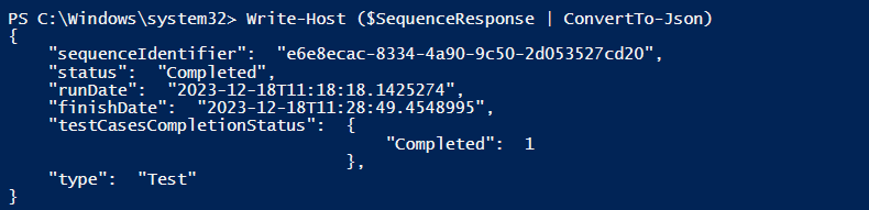 A screenshot of the output of obtaining more details about a given sequence in PowerShell.